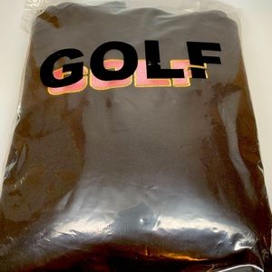 Golf Wang NWT No Strings Hoodie in chocolate brown with pink Golf logo.